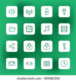 line web icon set on white rounded rectangle for web design, user interface (UI), infographic and mobile application (apps)
