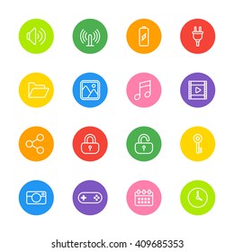 line web icon set on colorful circle for web design, user interface (UI), infographic and mobile application (apps)