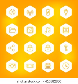 line web icon set on white hexagon for web design, user interface (UI), infographic and mobile application (apps)