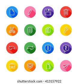 line web icon set on colorful circle with shadow for web design, user interface (UI), infographic and mobile application (apps)