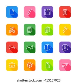 line web icon set on colorful rounded rectangle with shadow for web design, user interface (UI), infographic and mobile application (apps)