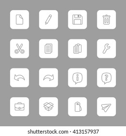 line web icon set on white rounded rectangle for web design, user interface (UI), infographic and mobile application (apps)