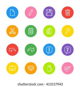 line web icon set on colorful circle for web design, user interface (UI), infographic and mobile application (apps)