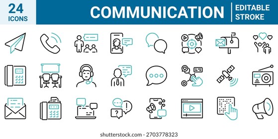 line web icons Communication, promotion. Containing discussion, speech bubble, talking, consultation Editable stroke.