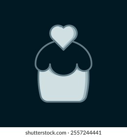 Line Wedding cake with heart icon isolated on black background. Happy Valentines day. Flat filled outline style with shadow. Vector