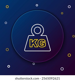 Line Weight icon isolated on blue background. Kilogram weight block for weight lifting and scale. Mass symbol. Colorful outline concept. Vector