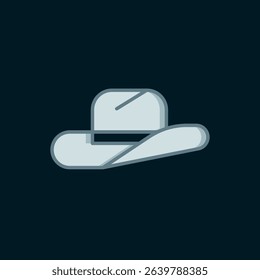 Line Western cowboy hat icon isolated on black background. Flat filled outline style with shadow. Vector