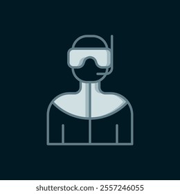 Line Wetsuit for scuba diving icon isolated on black background. Diving underwater equipment. Flat filled outline style with shadow. Vector