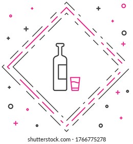 Line Whiskey bottle and glass icon isolated on white background. Colorful outline concept. Vector Illustration