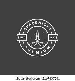line white badge with space night rocket logo design vector graphic symbol icon illustration creative idea