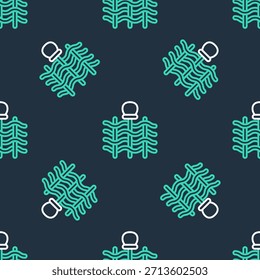 Line Wicker fence of thin rods with old clay jars icon isolated seamless pattern on black background.  Vector