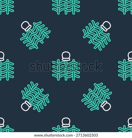 Line Wicker fence of thin rods with old clay jars icon isolated seamless pattern on black background.  Vector