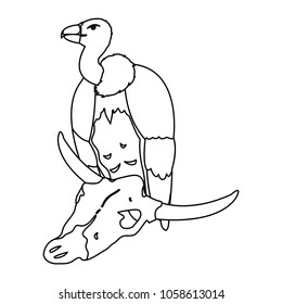 line wild vulture animal with buffalo skull
