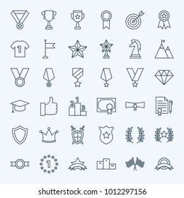 Line Win Award Icons. Vector Set of Thin Outline Competition Symbols.