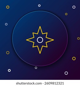 Line Wind rose icon isolated on blue background. Compass icon for travel. Navigation design. Colorful outline concept. Vector