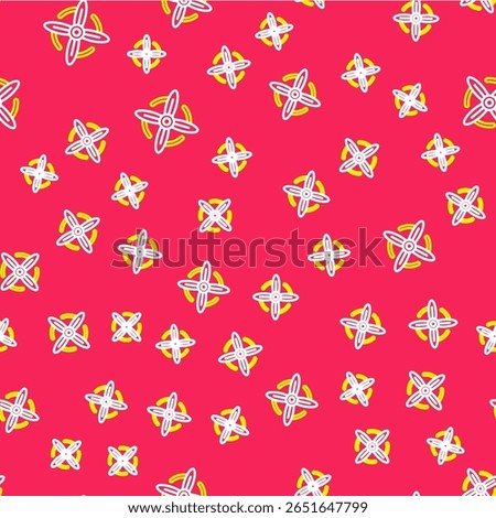 Line Wind turbine icon isolated seamless pattern on red background. Wind generator sign. Windmill for electric power production.  Vector