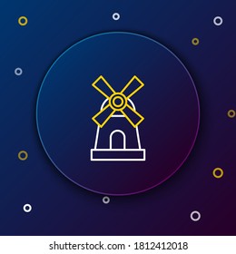 Line Windmill icon isolated on blue background. Colorful outline concept. Vector