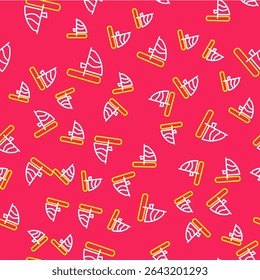 Linha ícone Windsurf isolado padrão perfeito no fundo vermelho.  Vetor