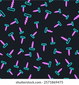 Line Wine corkscrew icon isolated seamless pattern on black background.  Vector
