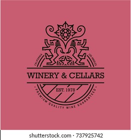 line wine label, winery heraldic emblem