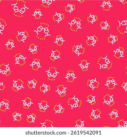 Line Wine tasting, degustation icon isolated seamless pattern on red background. Sommelier. Smells of wine.  Vector