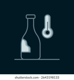 Icono de temperatura de vino aislado sobre fondo negro. Estilo de contorno relleno plano con sombra. Vector