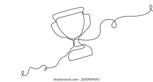 Line winner trophy continuous win prize art sketch icon vector award. Trophy medal line doodle champion victory business outline illustration cup drawing success hand race sport single cartoon.