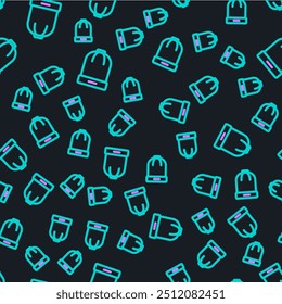 Line Winter hat icon isolated seamless pattern on black background.  Vector