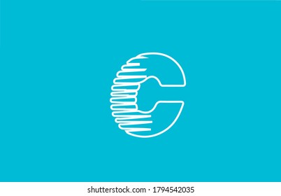 line wire C alphabet letter logo icon. White blue colour for business and company design