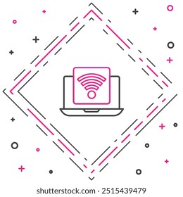 Line Wireless laptop icon isolated on white background. Internet of things concept with wireless connection. Colorful outline concept. Vector