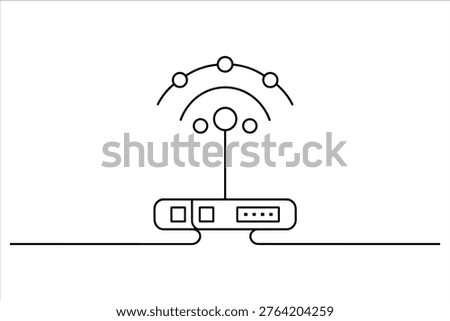 Line of a wireless router with signal waves and connected nodes