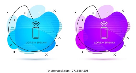 Line Wireless smartphone icon isolated on white background. Abstract banner with liquid shapes. Vector