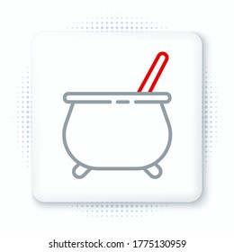 Line Witch cauldron icon isolated on white background. Happy Halloween party. Colorful outline concept. Vector
