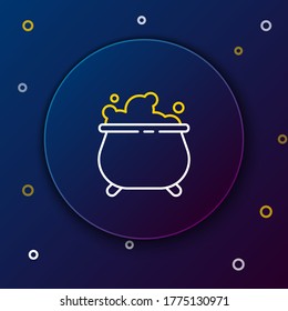 Line Witch cauldron icon isolated on blue background. Happy Halloween party. Colorful outline concept. Vector