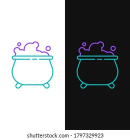 Line Witch cauldron icon isolated on white and black background. Happy Halloween party. Colorful outline concept. Vector