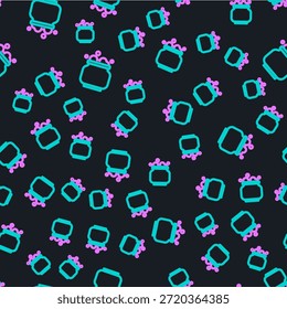 Line Witch cauldron icon isolated seamless pattern on black background. Happy Halloween party.  Vector
