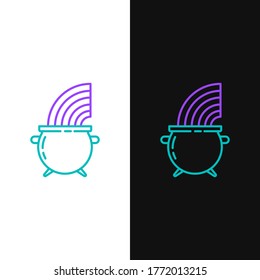 Line Witch cauldron and rainbow icon isolated on white and black background. Happy Saint Patricks day. Colorful outline concept. Vector