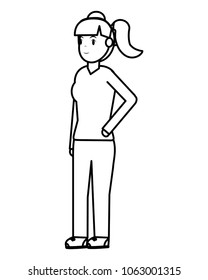 line woman with casual clothes and hairstyle design