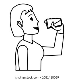 line woman drinking healthy water in the bottle