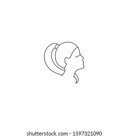 Line woman with face and hair. Template for cosmetics, logo, sign and symbol. Vector illustration. Femininity element.