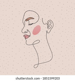 line woman face in a pink background vector illustration design