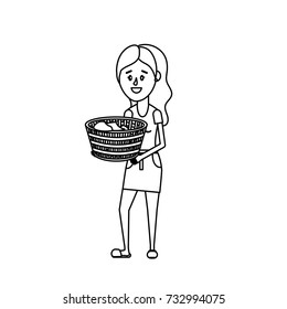 line woman with hairstyle and basket in the hands