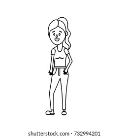 line woman with hairstyle and blouse and jean