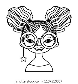line woman hairstyle with glasses and star earring