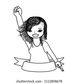 line woman hairstyle with oppose protest and ribbon