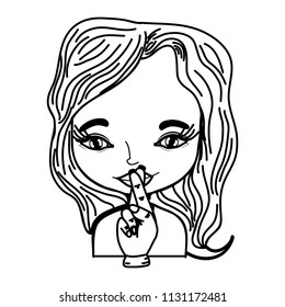 line woman with hairstyle and support hand gesture