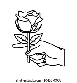 line woman hand with nice rose petals and leaves
