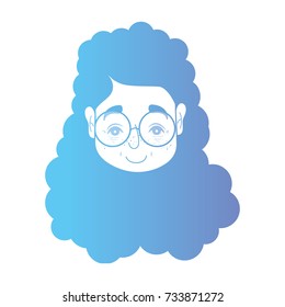 line woman head with hairstyle and glasses