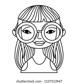 line woman with long hairstyle and glasses accessory