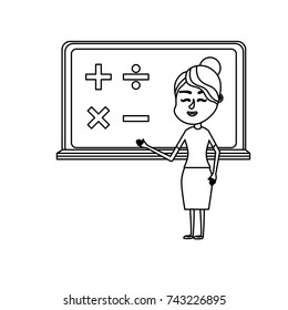 line woman teacher teaching to the student in the blackboard